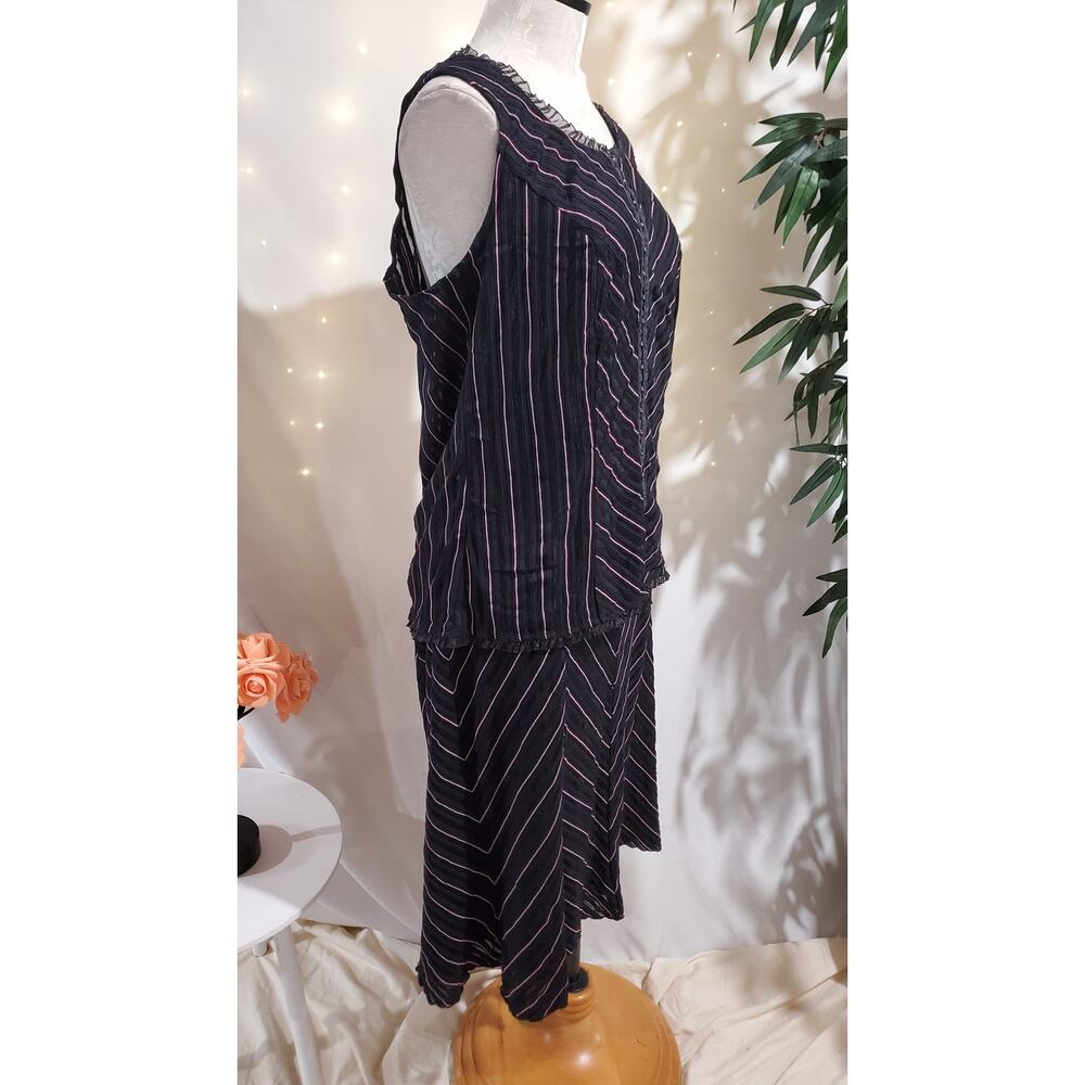 Vtg 90s Fashion Bug Sheer Overlay Stripe Corset Top Skirt Set Plus Size Gothic - Picture 5 of 16